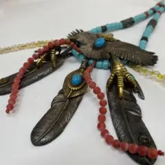 【一点物】SV925 インディアンジュエリー ターコイズ 珊瑚 ネックレス