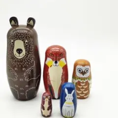 動物たちのマトリョーシカ ロシア 置物 癒し インテリア木製 プレゼント 5点2