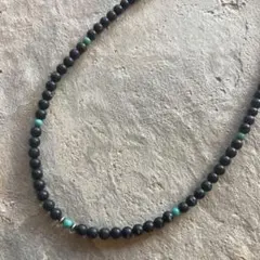 696 ブラックオニキスと天然ターコイズのネックレス　SV925ナバホパール付き