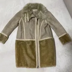 アンタイトル　ファー付きベージュロングコート　サイズ2