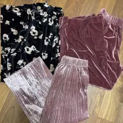 レディース　ワイドパンツ　ガウチョパンツ　スカート　ベロア調