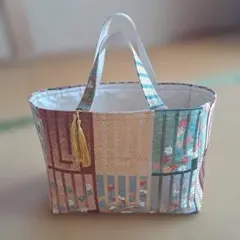 お値下げ　新品 帯(源氏香柄)リメイクハンドメイドおしゃれトートバッグ