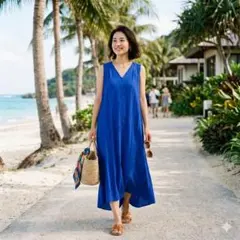 バナナリパブリック　ノースリーブ Vネック ロングワンピース 青