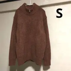 美品 ユニクロ スフレヤーンハーフジップセーター ブラウン S 男女兼用