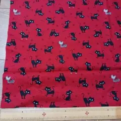 猫柄 シーチング生地 レッド 巾×約1m