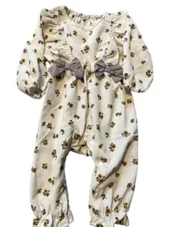 アイボリー花柄ロンパース 80