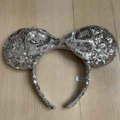 ミニーマウス耳カチューシャ シルバー　スパンコール