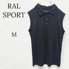 970 ノースリーブポロシャツ ロゴ刺繍 レーヨン 柔らか生地 黒 M きれいめ