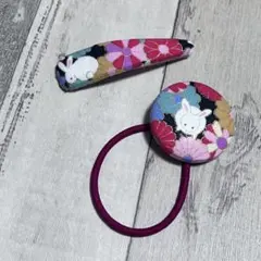 L7★くるみボタンヘアゴム＆パッチンピン　和柄　花柄　うさぎちゃん　ハンドメイド