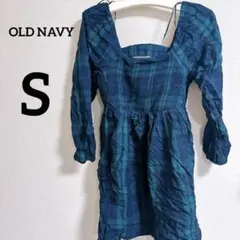 OLD NAVY グリーン系チェック S 五分袖