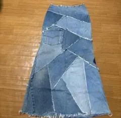 デニムロングスカート　パッチワーク
