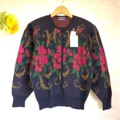 JACQUARD FOR LADIES カーディガン【L】花柄 新品✨レトロ