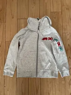 電車刺繍 グレー フード付きパーカー