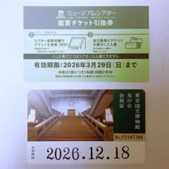 東京国立博物館　友の会会員証　ミュージアムシアター引換券　各1枚