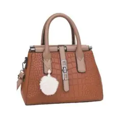 ハンドバッグ　バッグ　レディース　クロコ型押し　チャーム付き