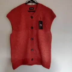 オレンジ ニットベスト ノースリーブ ボタン付き M～L