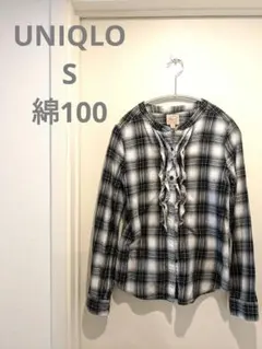 《美品》UNIQLO レディース ネルシャツ S 綿コットン　チェック　フリル