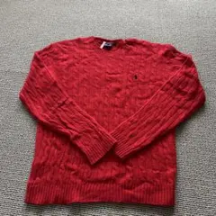 POLOラルフローレン レッド ケーブルニット 長袖セーター