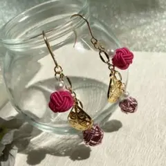 a20 ころんと可愛いあわじ玉ゆらゆらピアス　透かしパーツ　イヤリング対応可