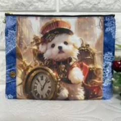 [528]スチームパンク☆マルチーズ☆フラットポーチ
