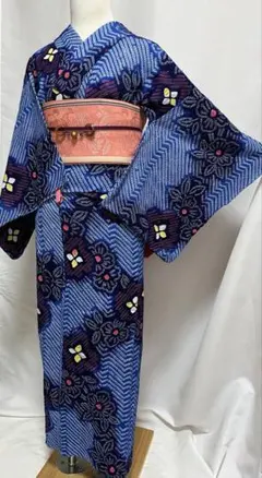 A71美品有松鳴海絞り高級浴衣 花 蝶 綿レディース浴衣単品 お仕立て