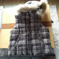 チェック柄ダウンベスト（ファー付き）
