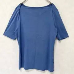 ピマコットン100% ボートネック Tシャツ 半袖 レディース M ブルー 綿のサムネイル