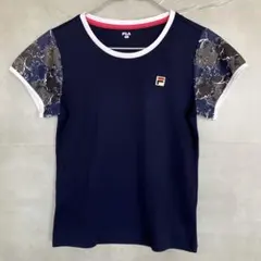 FILA ネイビー柄入り袖 Tシャツ M