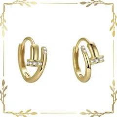 キャッチレス フープピアス 18K仕上げ ジルコニア使用
