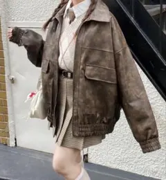 nemne store フェイクレザースタンドブルゾン