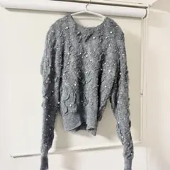 ZARA グレー パール付きニット M