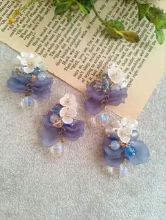 803★2ペア4個オリジナルチャーム、コネクター、手染め花びら、アクリルフラワー