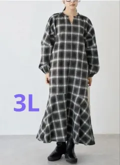 【最終値下】ラビアンジェ チェックボリュームスリーブワンピース