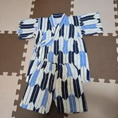 甚平 青と白 幾何学模様 100cm