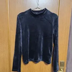 しまむら黒ベロアハイネックトップスL