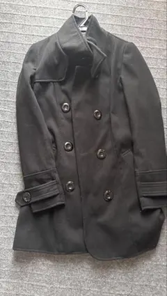 黒 ウール ピーコート ダブルボタン