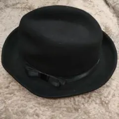 黒のウールフェルトハット リボン付き　中折れ帽
