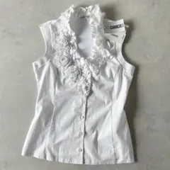 未使用タグ付き】ナラカミーチェ シャツブラウス 半袖 白 ストライプ 