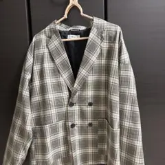 グレー系チェック ダブルボタン テーラードジャケット