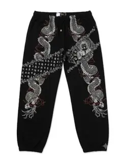 き*こ様 東洋エンタープライズ　GOLD 黒ベルベットドラゴン刺繍パンツ Mサイ き*こ様 東洋エンタープライズ GOLD 黒ベルベットドラゴン刺繍パンツ M