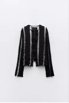 zara コントラスト オーガンザ ニット カーディガン