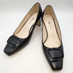 極美品 DIANA スクエアトゥ ハイヒール バックル レザー 黒 23.5