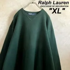 ラルフローレン 刺繍ロゴ 前Vスウェット 紫ポニー 深緑 XL