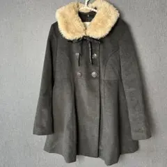OLIVE des OLIVE ダークグレー フレアコートファー　リボン