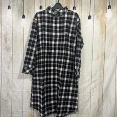 M チェックロングシャツ　黒