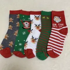 4-2【クリスマス】【5足セット】ソックス サンタ トナカイ
