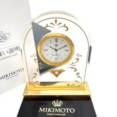 【箱付】ミキモト インターナショナル 置時計 クォーツ アラベスク パール付