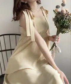 JUNOAH リボンキャミソールワンピース イエロー