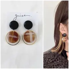 583 レザー風　ブラウンチェック　ピアス　イヤリング　ハンドメイド