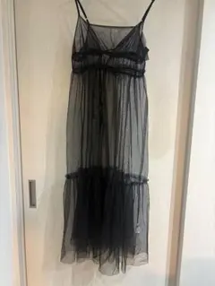 [新品未使用タグ付き] チュールキャミワンピース ブラック M